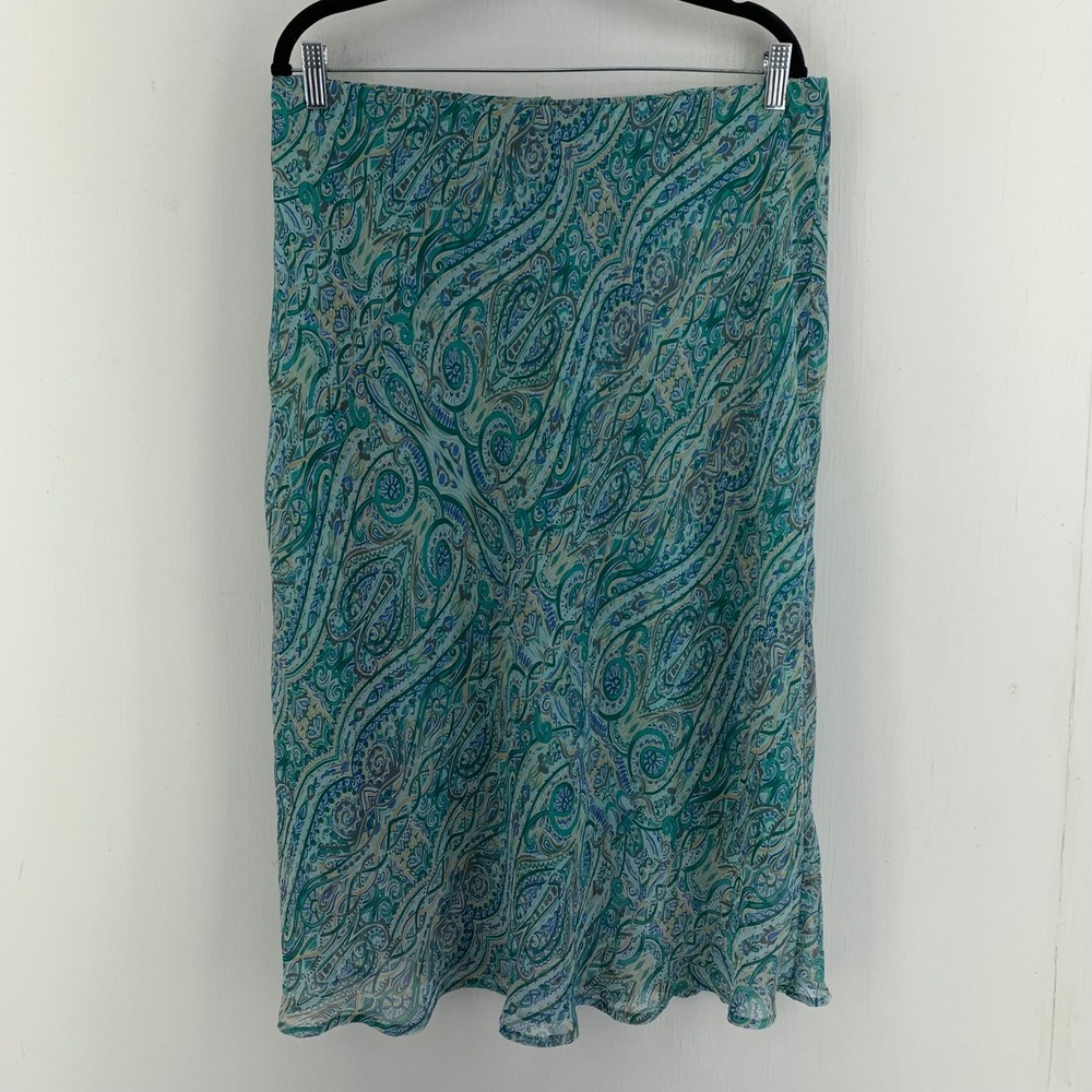 Vtg Jaclyn Smith Womens Large 90s Paisley Chiffon Midi Skirt Elastic Waist Boho